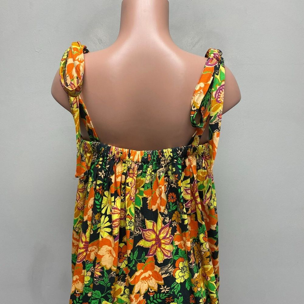 Free People‎ Womens Yellow Bali Moroccan Flowers Lace Front Bow Tie Tunic Top S - Picture 5 of 8